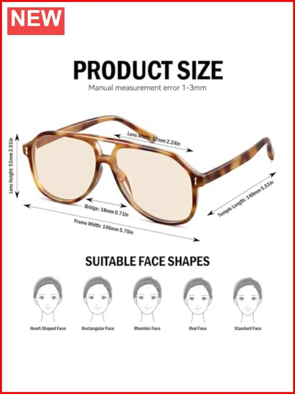 Oversized Square Aviator Sunglasses with Double Bridge UV Protection